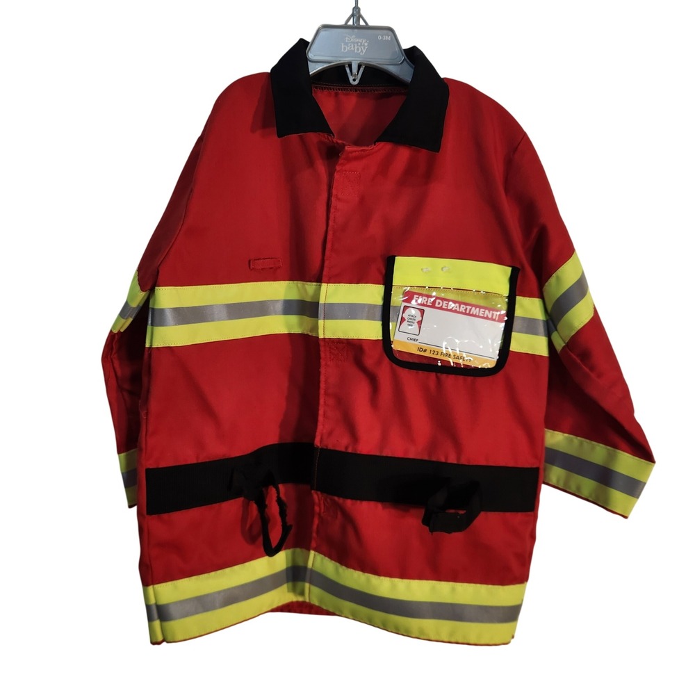 Melissa & Doug Fire Chief Costume Jacket Red Kids Ages 3-6 Reflective 4834